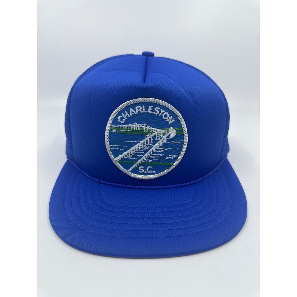 Blue Charleston SC Bridge Trucker Hat Mesh Snapback Vintage Souvenir